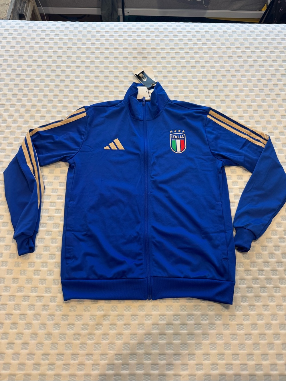 adidas Blue Italia Lightweight Track Jacket with Gold Stripes